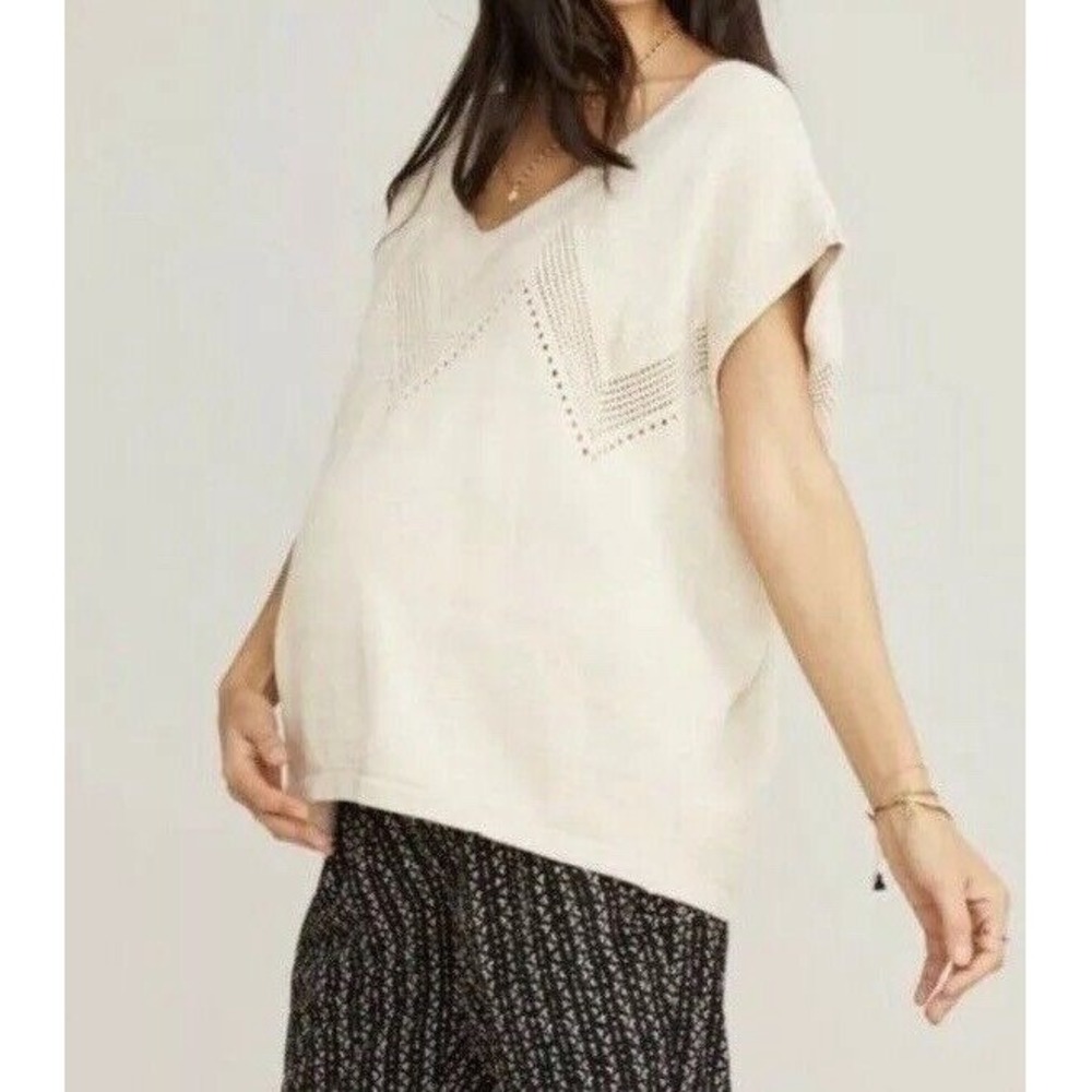 Hatch ivory maternity sweater size one V-neck short sleeve